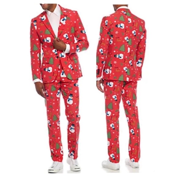 OppoSuits Other - Christmas Holiday Festive Snowman Reindeer Red Formal Opposuits Suit Size 48 2XL